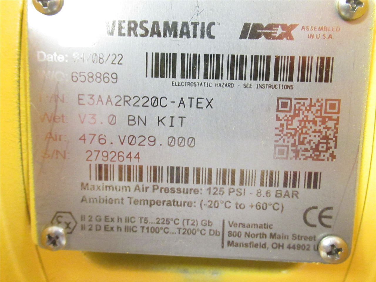 Versamatic E2AA2R220C-ATEX; Diaphragm Pump; 3NPT; 185GPM