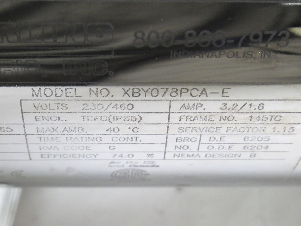 Sterling XBY078PCA-E; AC Motor SS; 3/4HP; 230/460V; 865RPM