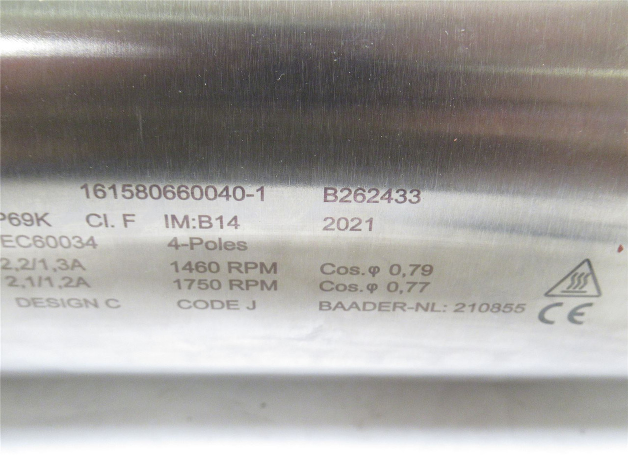 Baader 210855; AC Motor; SS; 0.55Kw; 480V; 1750RPM; 3PH; 60Hz