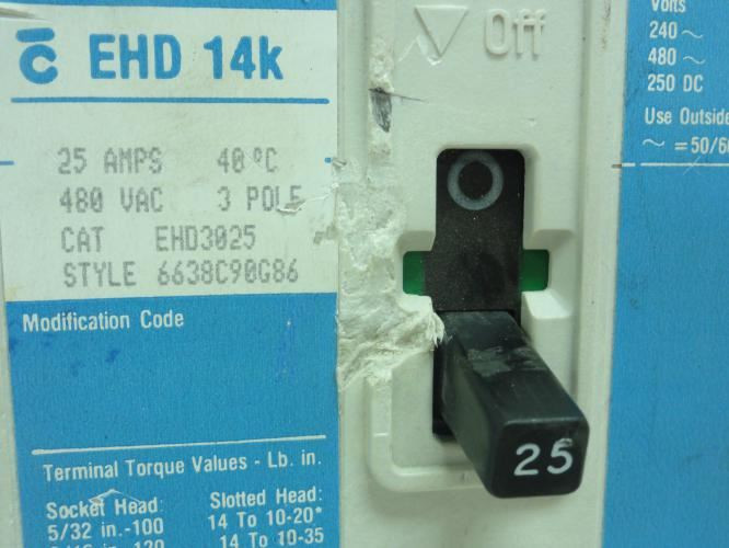 Westinghouse EHD3025; Circuit Breaker; 25A; 3P; COSMETIC DAMAGE
