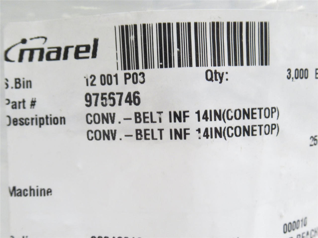 Marel 9755746; Dimpled Infeed Belt 3' Long x 14" Width; White