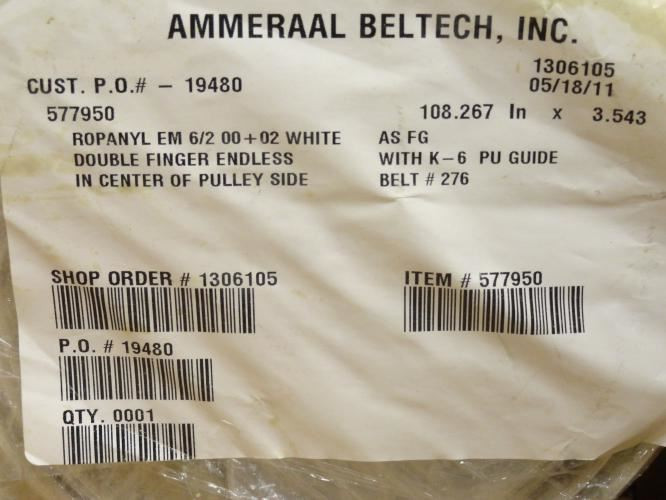 Ammeraal 577950; Conveyor Belt 3.543" Wide; 108.267" Long