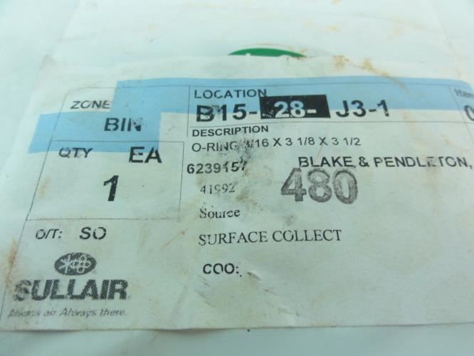Sullair 6239157; O-Ring; 3-1/8"ID; 3-1/2" OD; 3/16" W