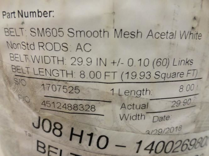 Habasit SM605-8; Smooth Mesh Acetal White Belt 8' L; 29.9" Wide