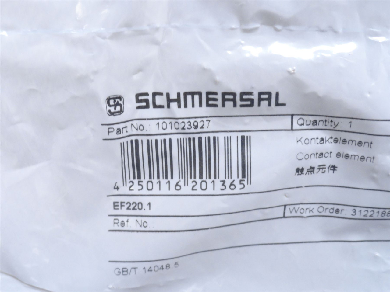 Schmersal EF220.1; Contact Black 101023927; 2-NC; 8A; 250VAC