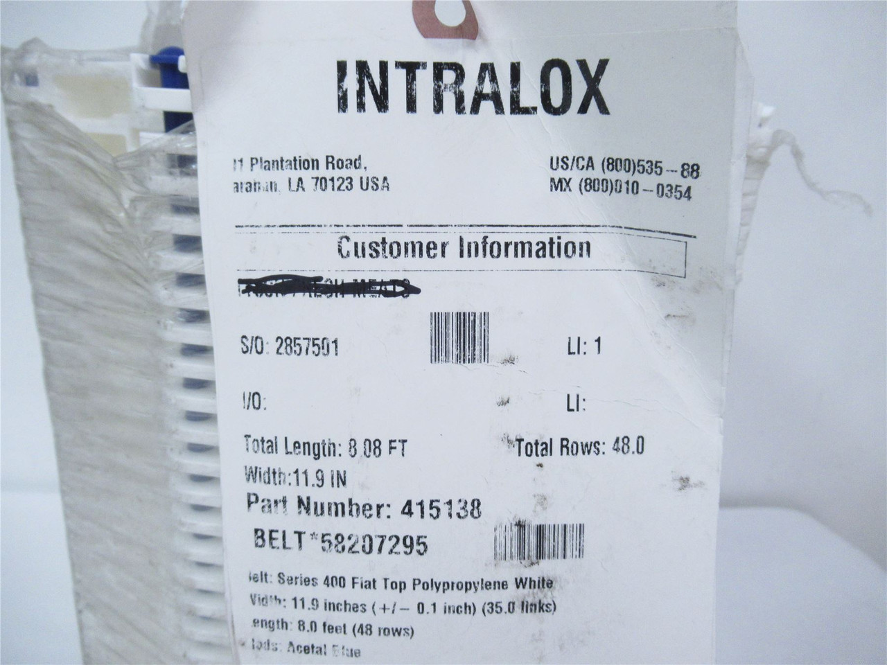 Intralox 415138; Belt Series 400 11.9"W 8'L 48 Rows
