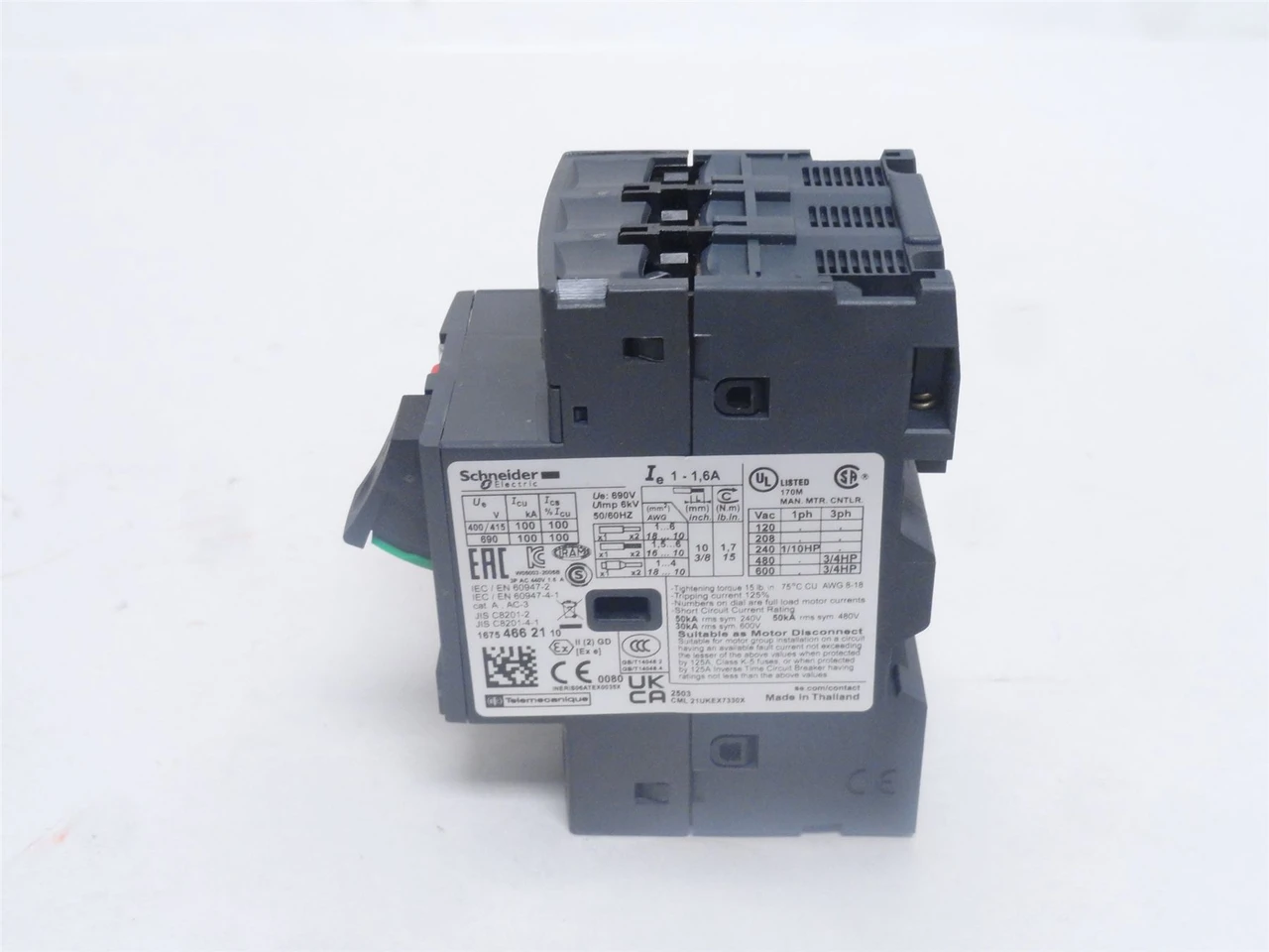 Schneider GV2ME06; Manual Starter 1-1.6A; 600VAC; 3P