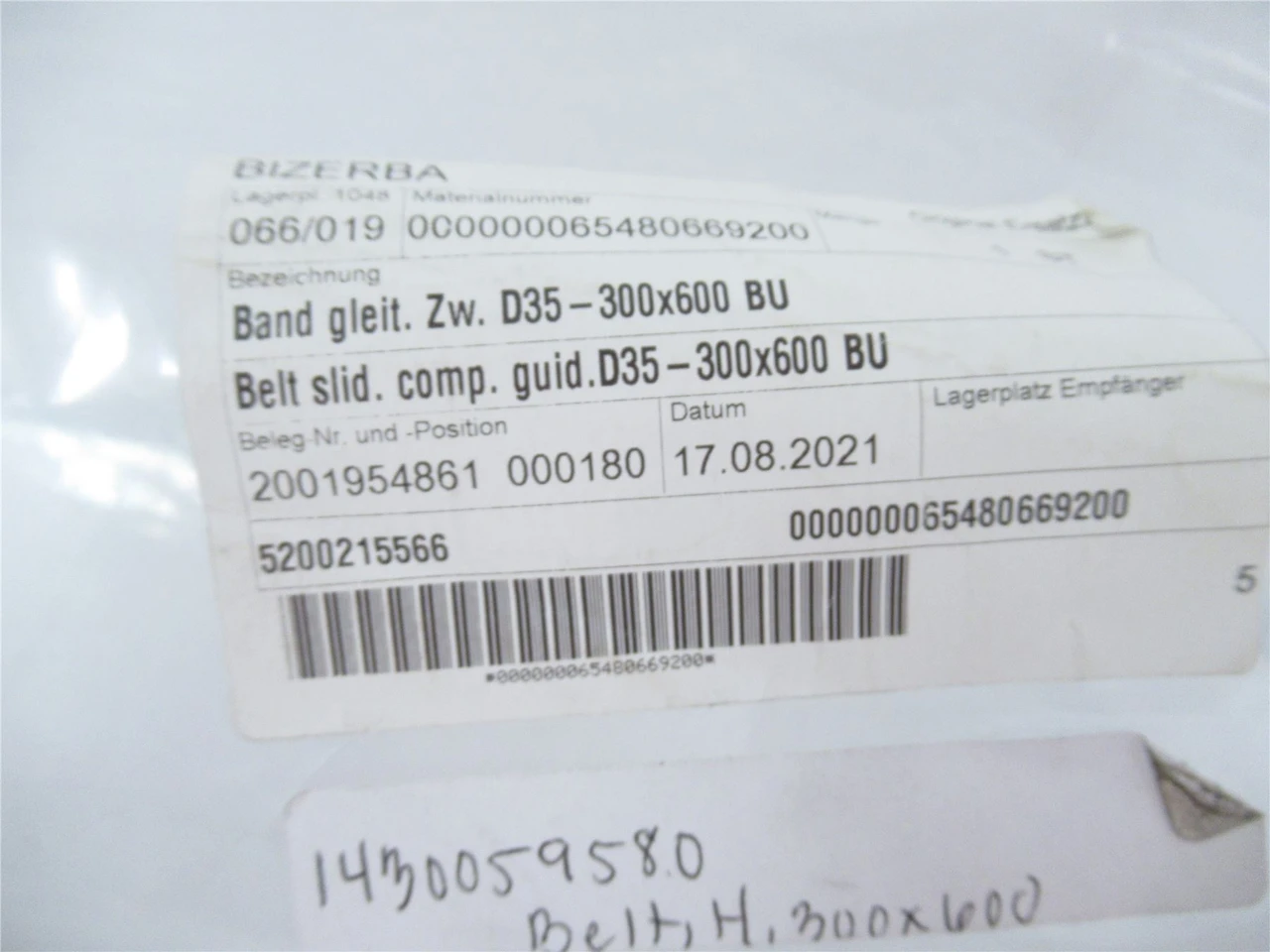 Bizerba 65480669200; Belt H 300x600 Blue