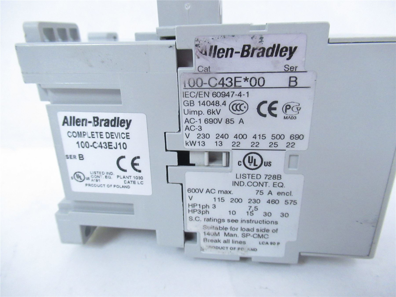 Allen-Bradley 100-C43EJ10; Contactor 43A 3P Coil 24VDC