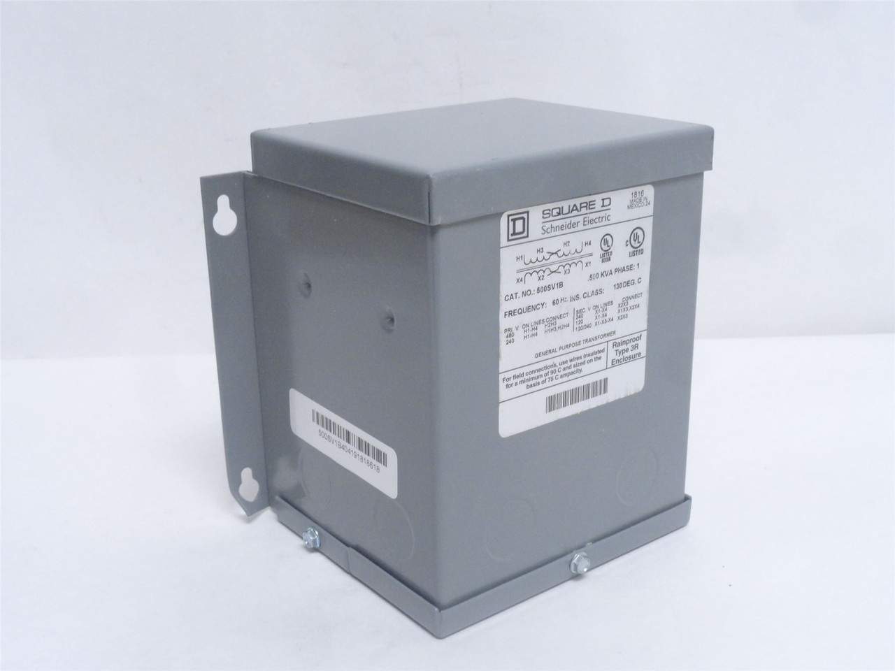 Square D 500SV1B; Transformer 0.5kVA 240/480V to 240/120V
