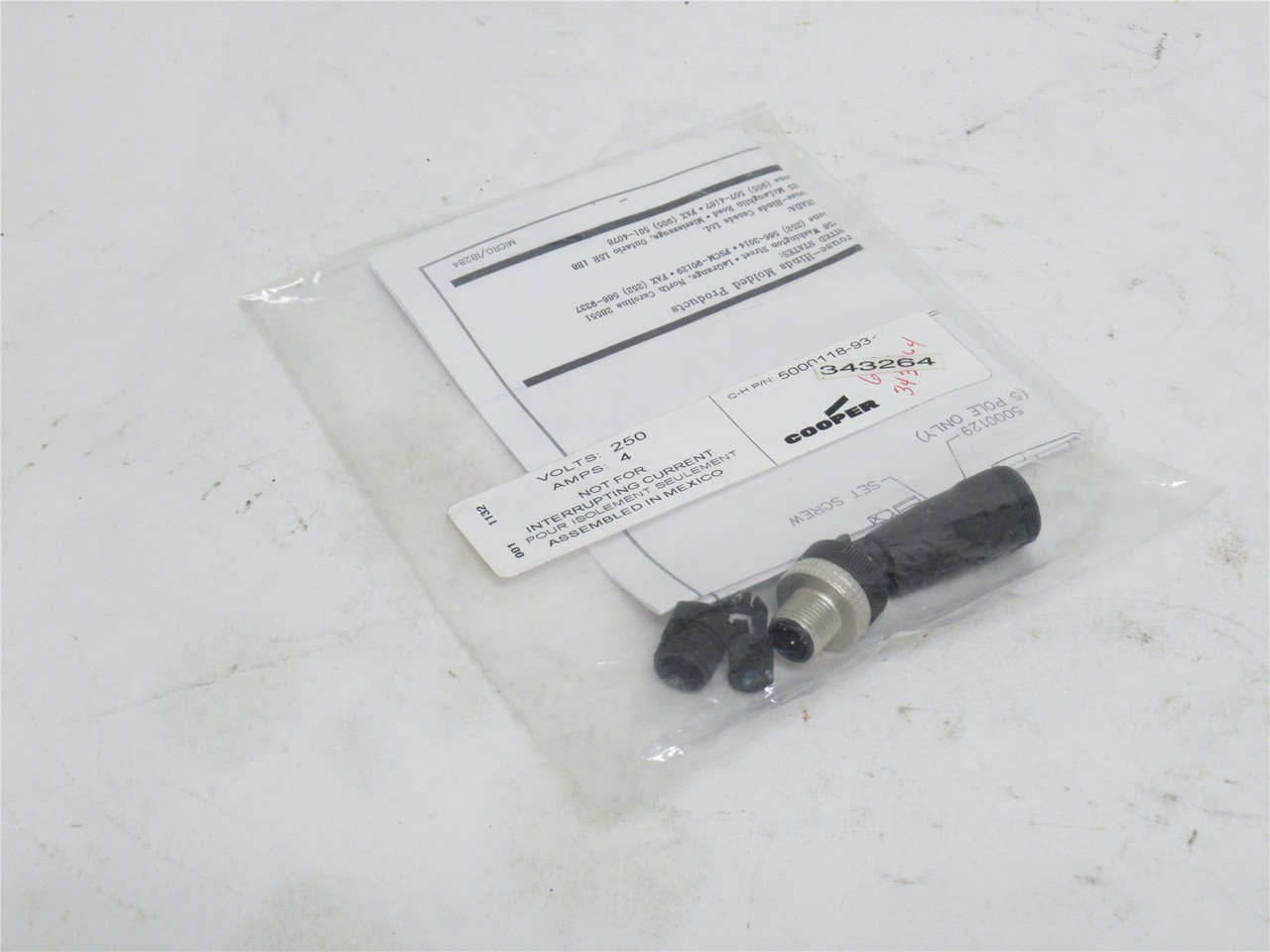 Cooper 5000118-93; Male Interconnect Assembly; 4A/300V Max