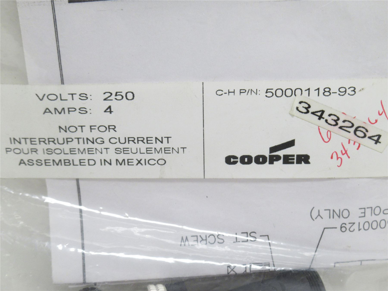 Cooper 5000118-93; Male Interconnect Assembly; 4A/300V Max
