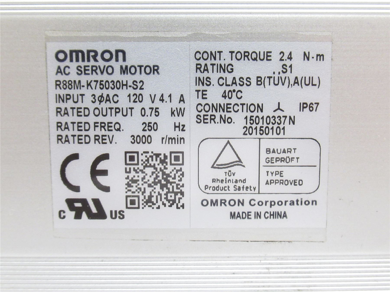 Omron R88M-K75030H-S2; Servo Motor; 0.75kW; 120VAC; 3000RPM