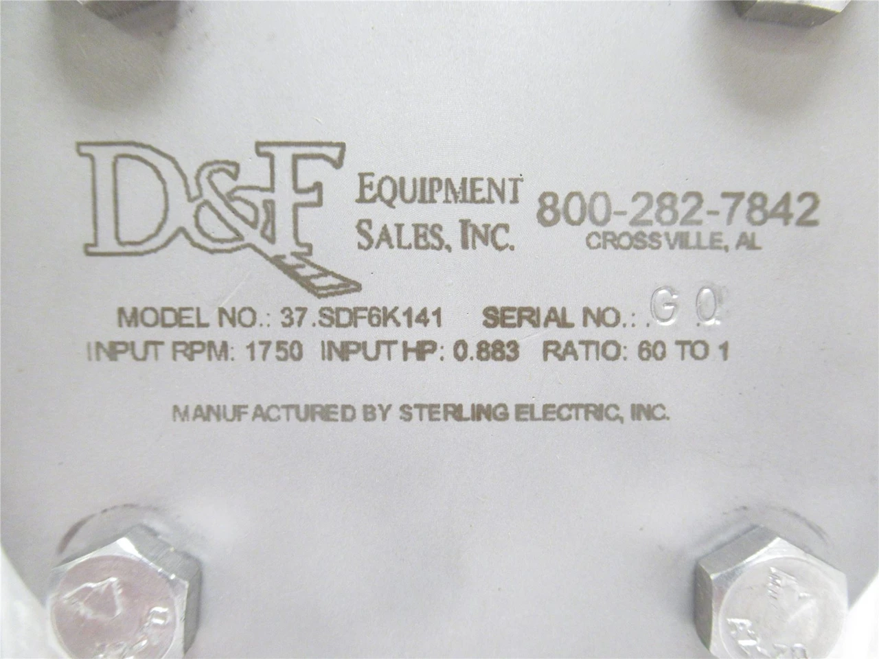 Sterling 37.SDF6K141; Washdown Gearbox; 0.883HP; 60:1 Ratio