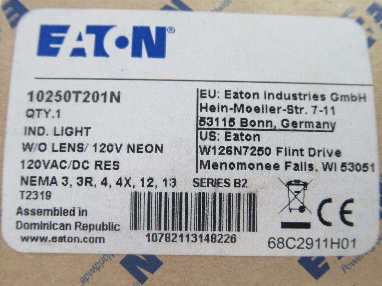 Eaton 10250T201N; Incandescent Indicator Light; 120VAC/DC
