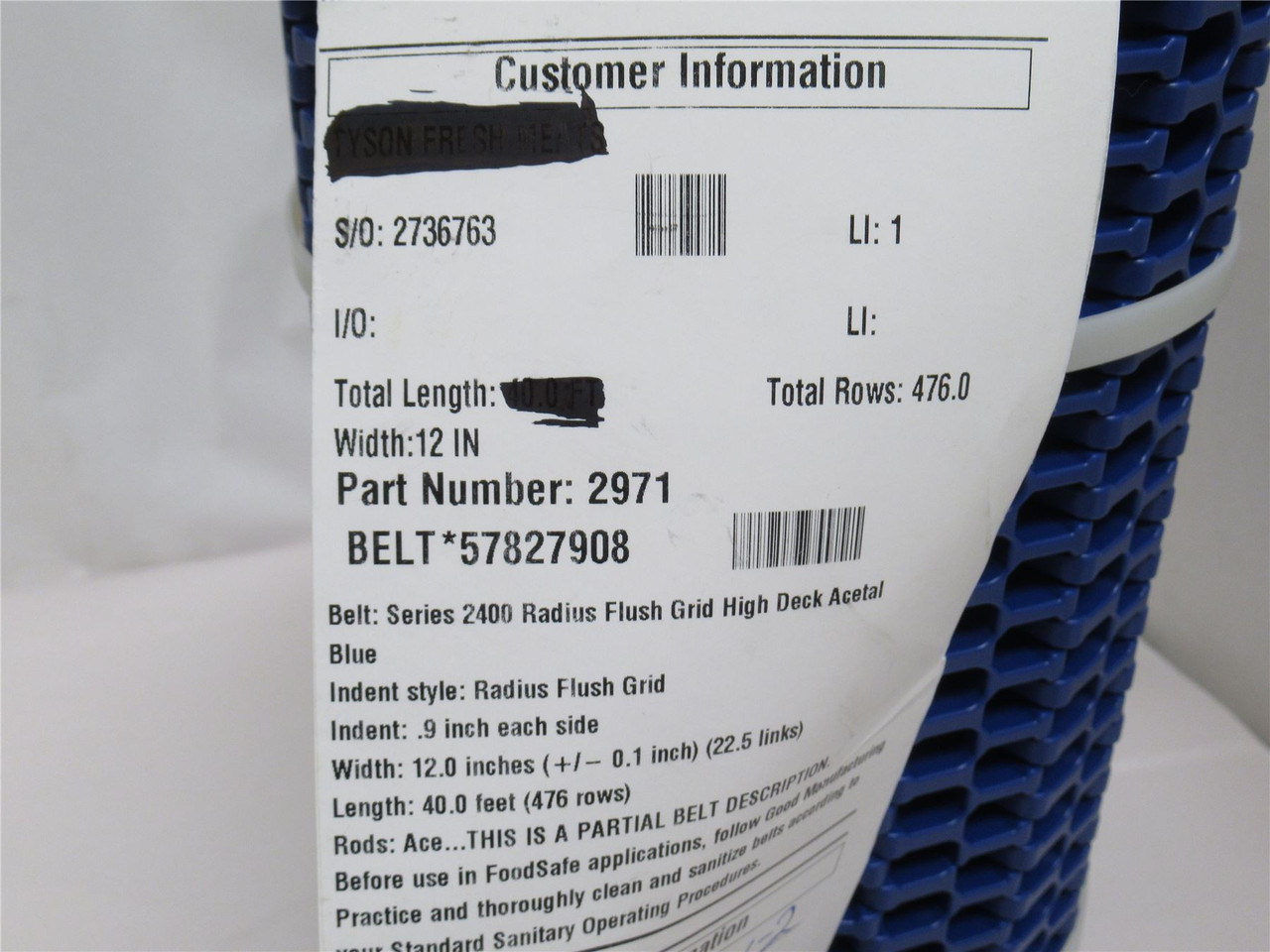Intralox 57827908; Conveyor Belt S400; 12" Wide x 3' Long