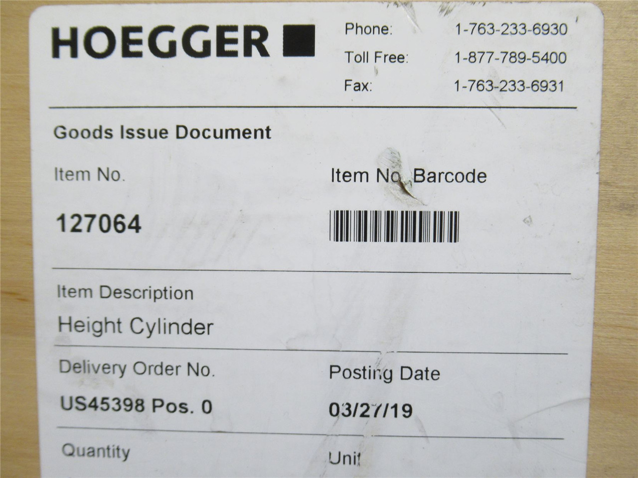 Hoegger 127064; Hydraulic Cylinder 80mmID x 230mm Stroke
