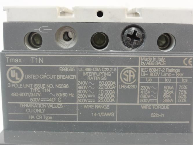 ABB T1N040TLA; TmaxCircuit Breaker; 40A; 3P; 480VAC