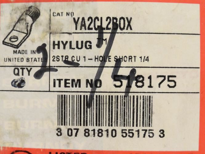 Burndy YA2CL2BOX; Lot-2 Copper Compression Lugs; # 2 AWG