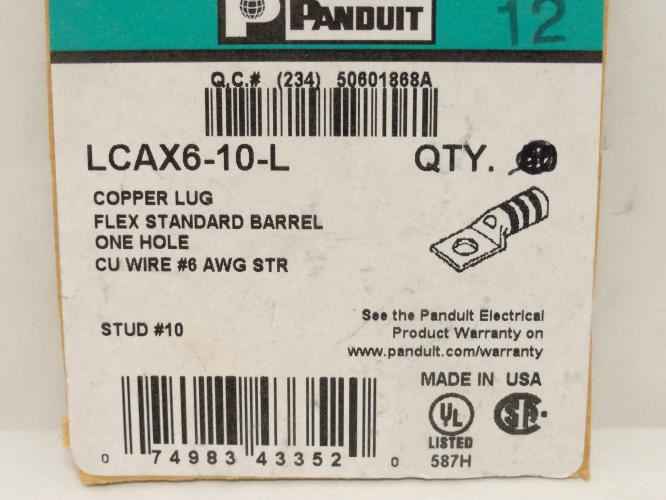 Panduit LCAX6-10-L; Lot-2 Copper Compression Lugs; # 6 AWG