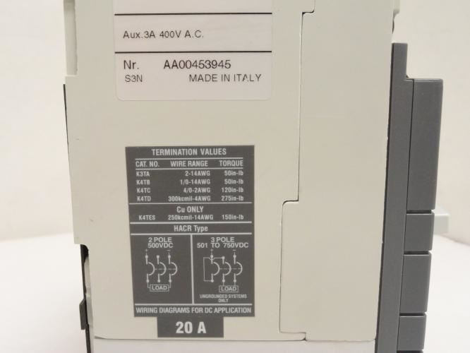 ABB S3H020TW; Circuit Breaker; 20 Amps; 3 Pole; 600 VAC