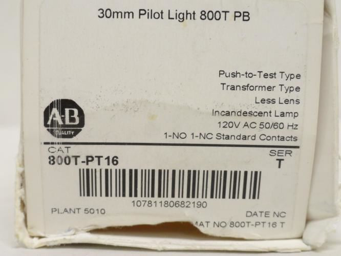Allen-Bradley 800T-PT16; Pilot Light; 120VAC; Push to Test