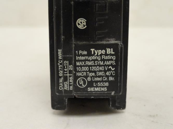 Siemens B120; Circuit Breaker 20A; 1P; 120VAC