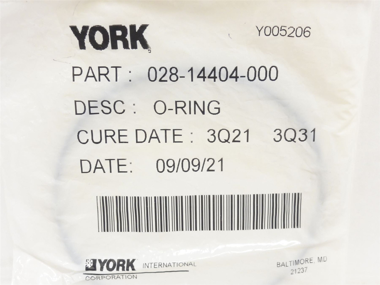 York 028-14404-000; Filter O-Ring 3-1/2"ID x 3-3/4"OD