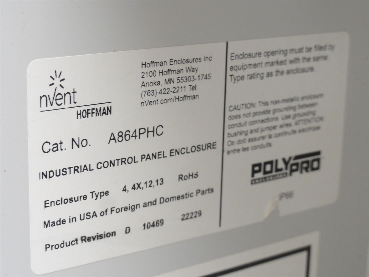 Hoffman A864PHC; Poly Enclosure; Type: 4X;  8.12" x 6.12" x 4.38"