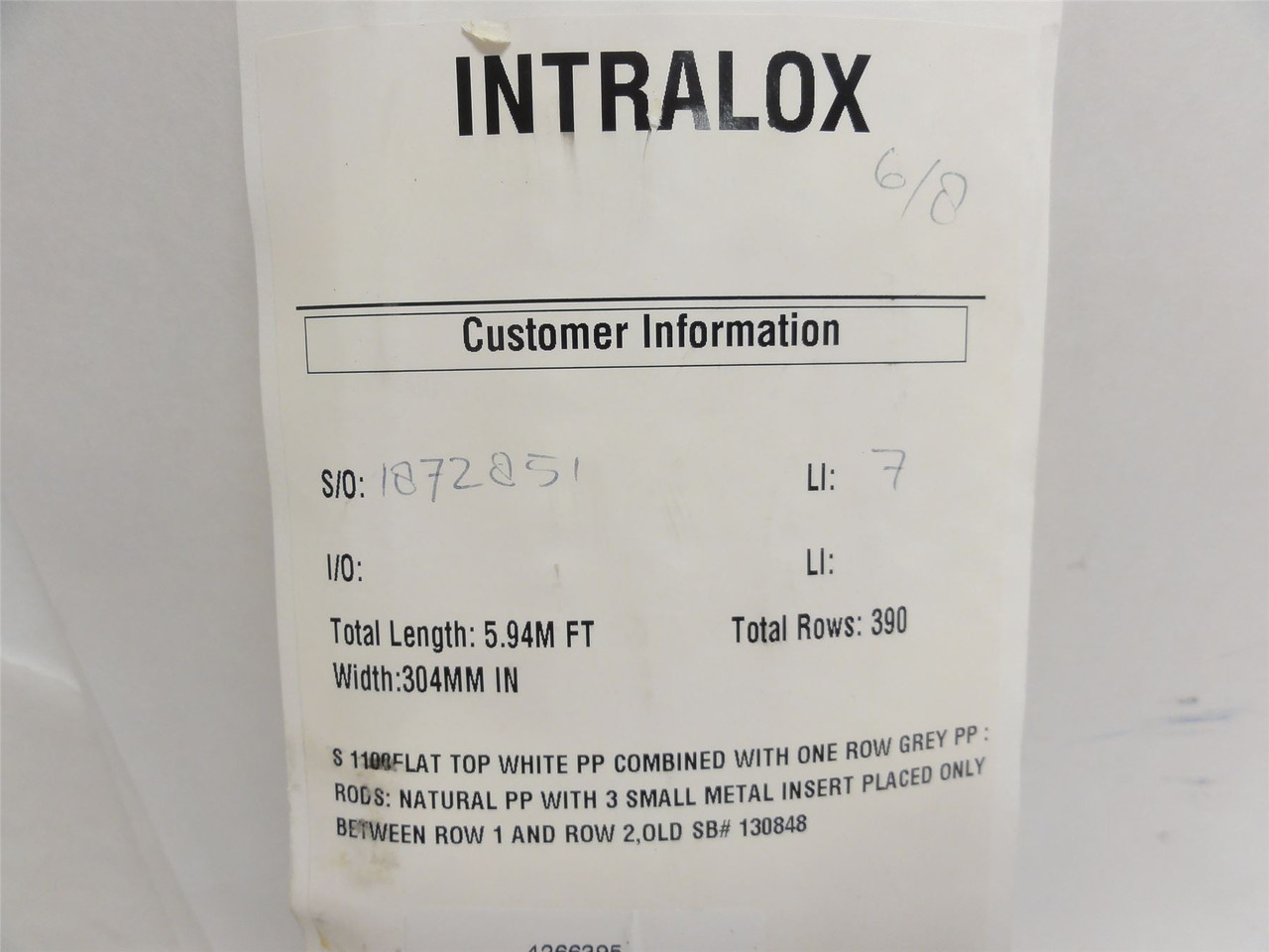 Intralox S1100-304mm-17; Belting; 12" Wide x 17' Long