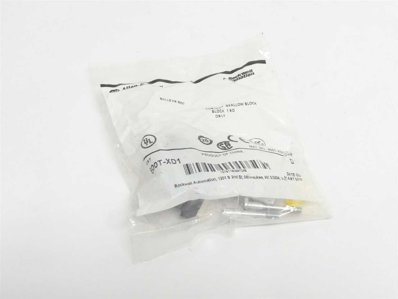 Allen-Bradley 800T-XD1; Contact Block; 1-NO; 30mm; 600VAC