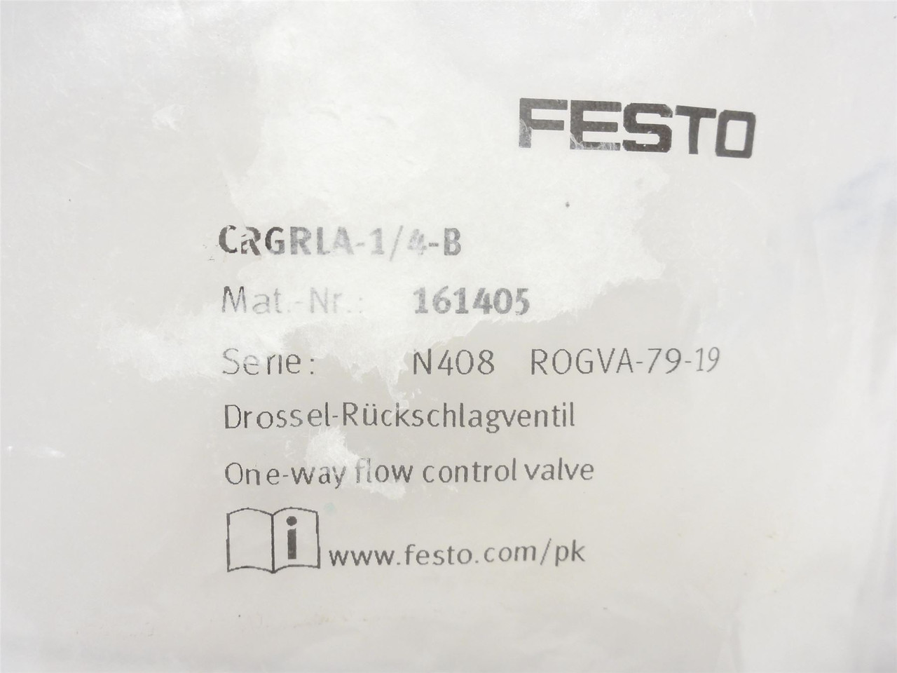 Festo CRGRLA-1/4-B; Flow Control Valve 161405; SS; 1/4NPT