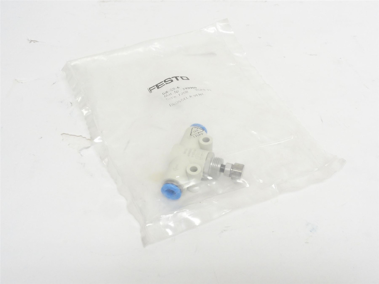 Festo GR-QS-6; Air Flow Control Valve 193969; 6mm PTC