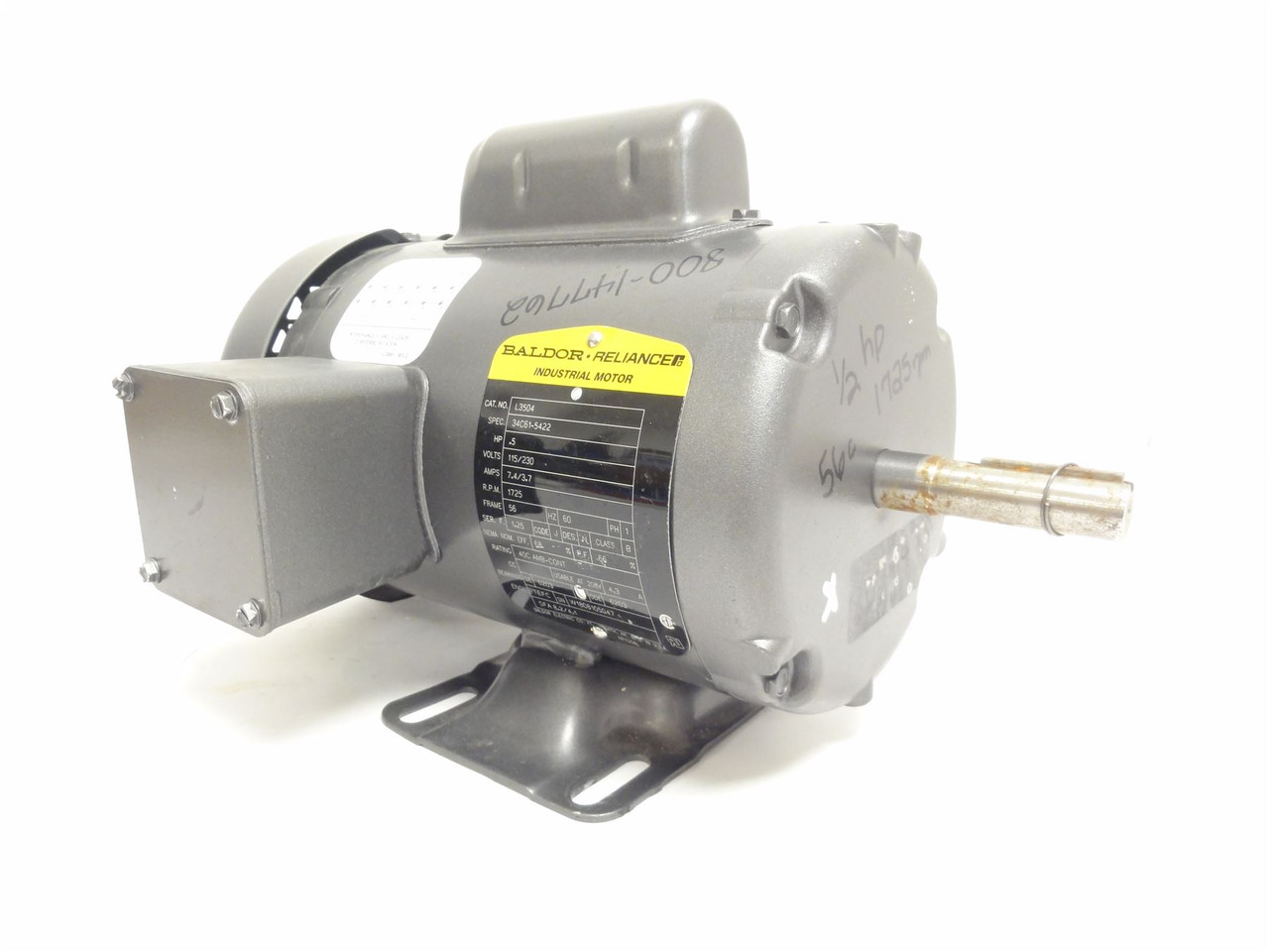 Baldor L3504; Motor; 1/2HP; 115/230VAC 1725RPM 1PH