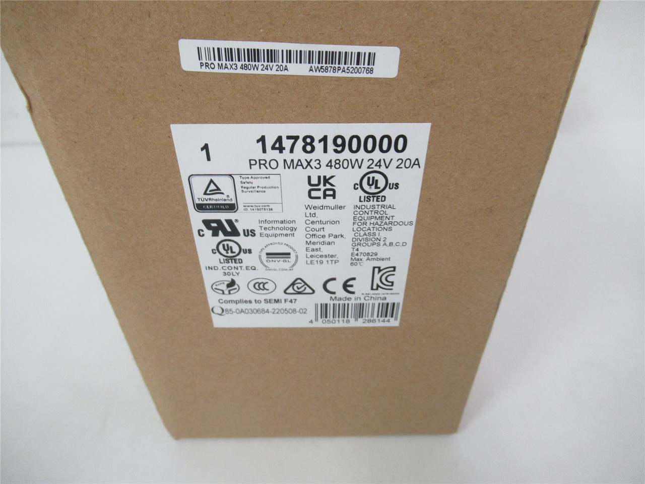 Weidmuller 1478190000; Power Supply 	AC/DC 24V 480W 20A