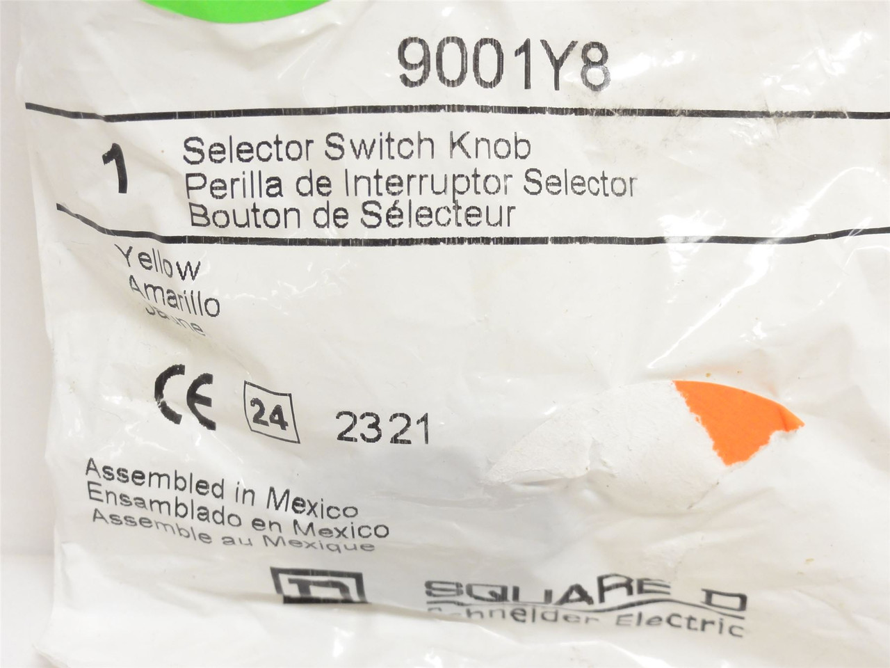 Square D 9001Y8; Yellow Selector Switch Knob; Size: 30mm