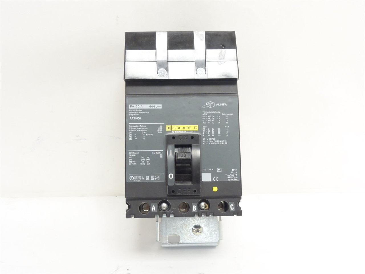 Square D FA34030; Circuit Breaker; 30 Amps; 480VAC; 3-Pole