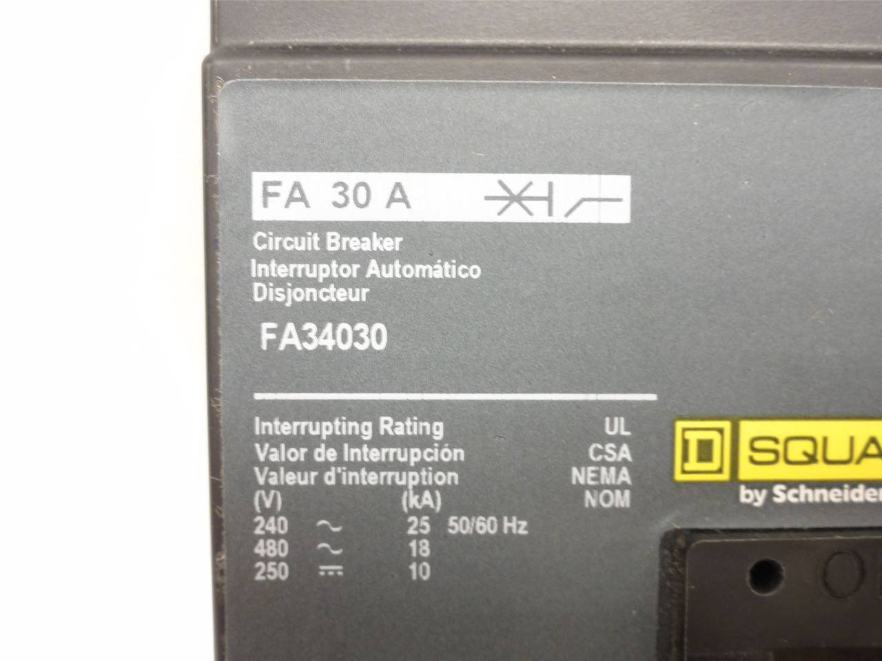 Square D FA34030; Circuit Breaker; 30 Amps; 480VAC; 3-Pole