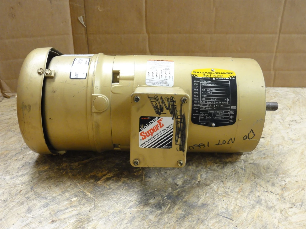 Baldor VEBM3546; Brake Motor 1HP; 208-230/460VAC; 1760RPM; 3PH