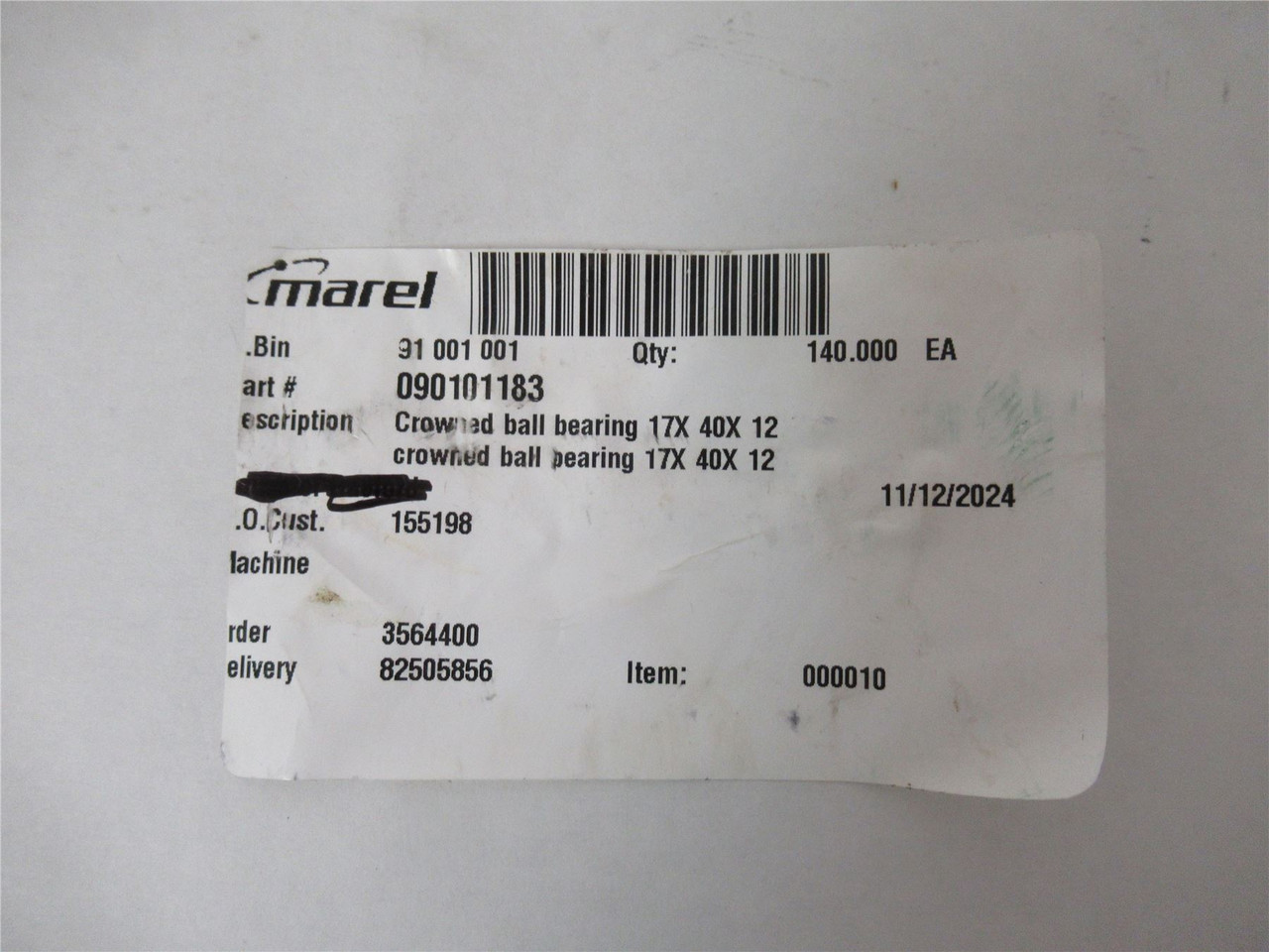 Marel 90101183; Lot-10 Crowned Ball Bearing 17mm X40mm X12mm
