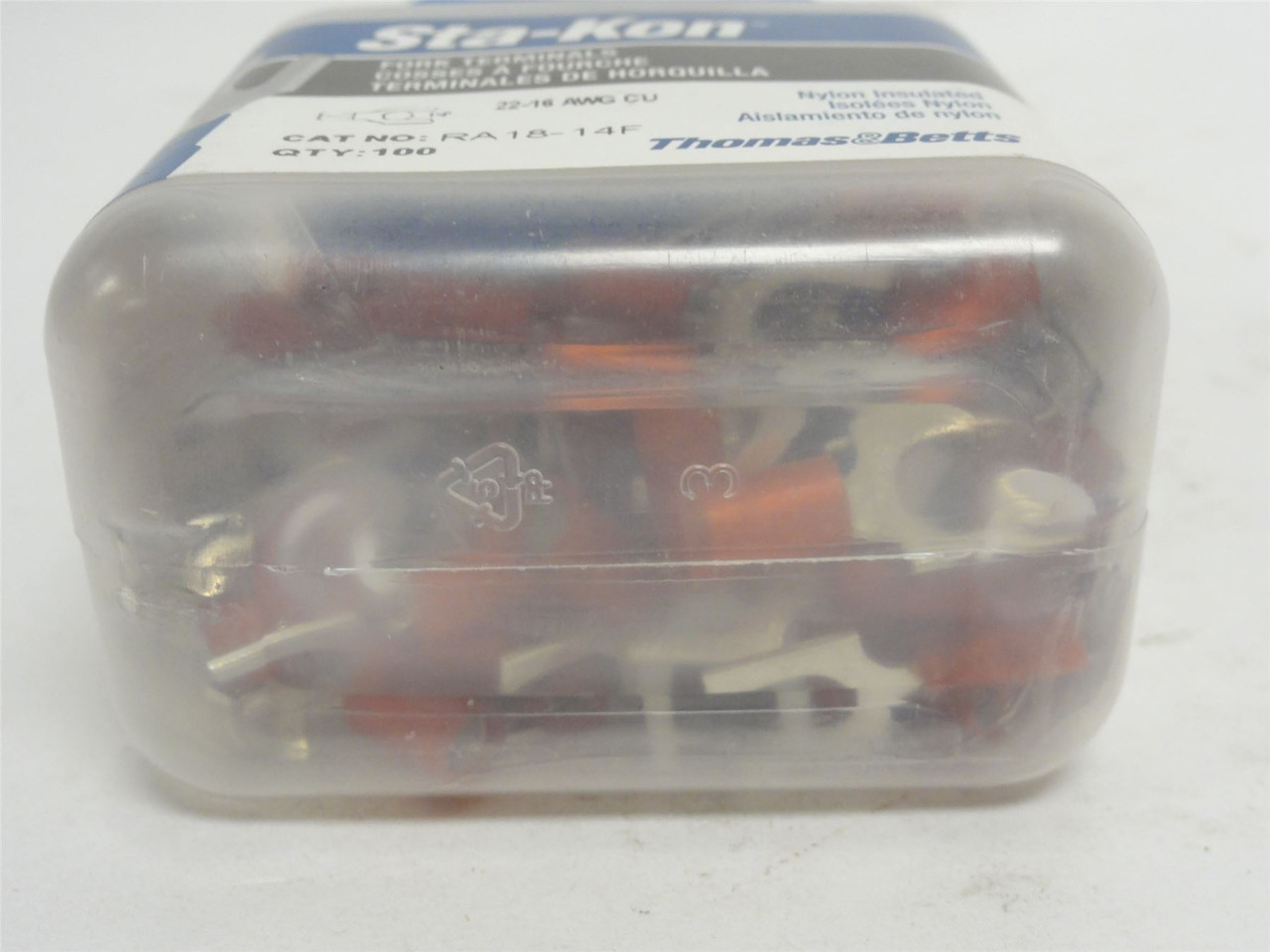Thomas Betts RA18-14F; Lot-100 Fork Terminals; 22-16AWG;
