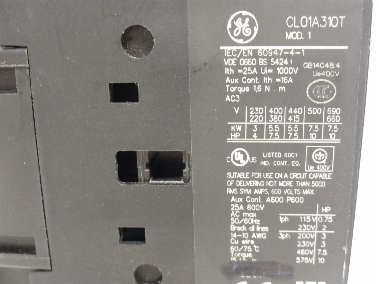 GE CL01A310T; Contactor; 25A; 600VAC; 3P; Coil: 24VAC