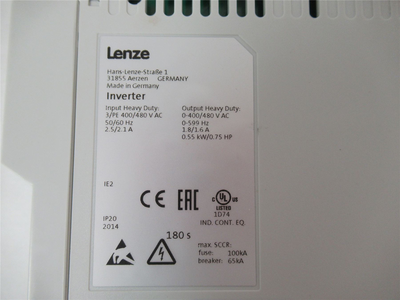 Lenze i55AE155F1001BAM0S; AC DriveInverter 400/480VAC50/60HZ