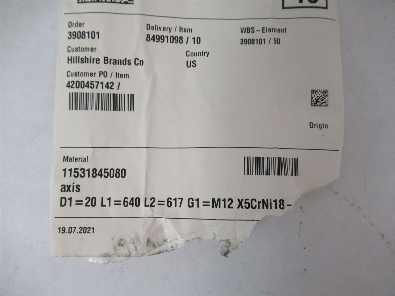 Multivac 11531845080; Axis D1=20 L1=640