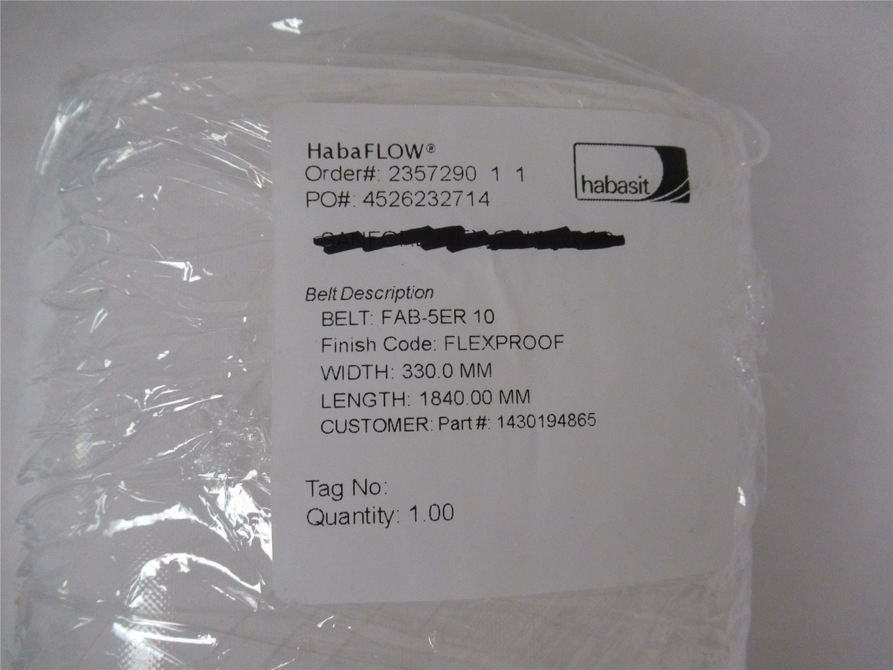 Habasit FAB5ER10; Belt 330mm Wide x 1840mm Long Flexproof