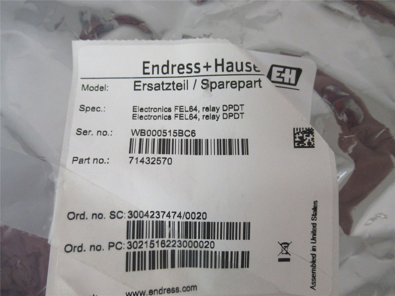 Endress+Hauser 71432570; Relay FEL64E 55VDC 253VAC