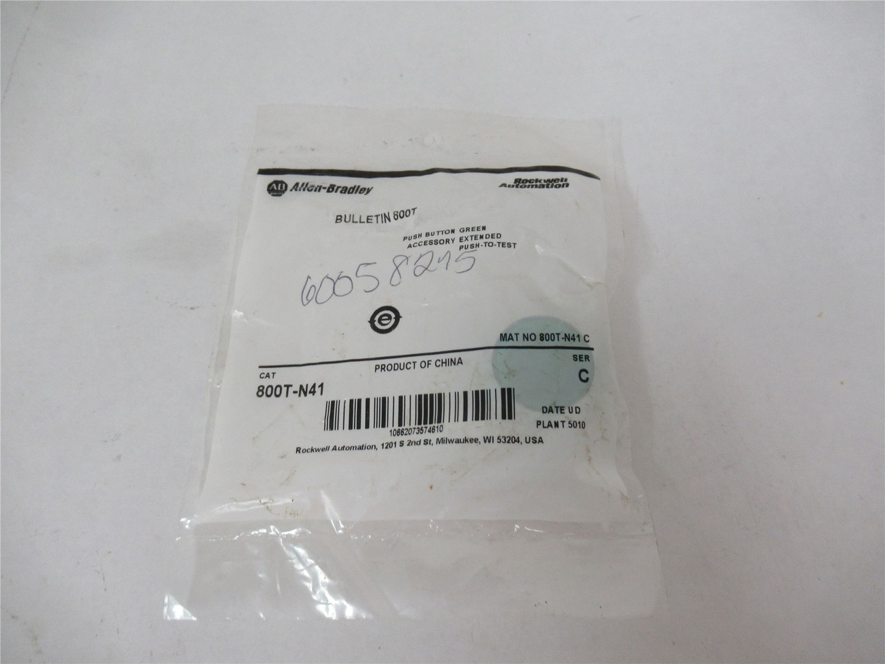 Allen-Bradley 800T-N41; Push Button Green Accesory 30mm