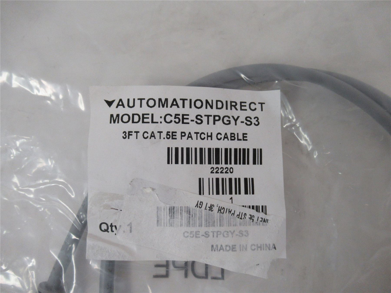 Automation Direct C5E-STPGY-S3; Cat.5E Patch Cable 3'