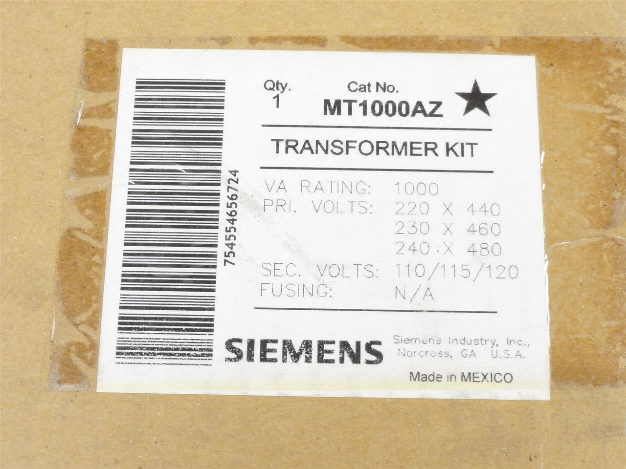Siemens MT1000AZ; Transformer 1.0 KVA; 240V/480VAC Primary