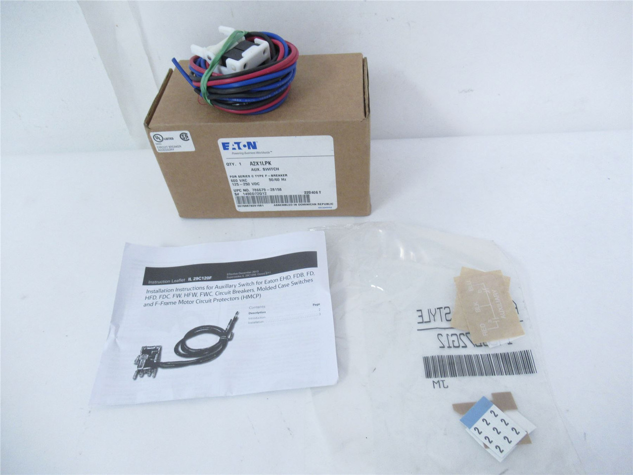 Eaton A2X1LPK; Auxillary Switch 600VAC 50/60Hz 125-250 VDC